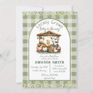 Animalisk Gingham Market Locally Grown Baby Shower Inbjudningar
