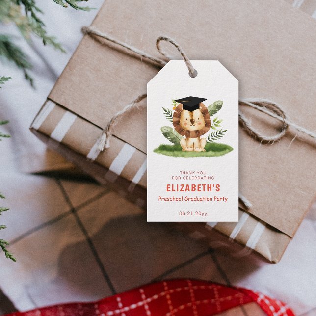 Animalisk Preschool Studenten Presentetikett (Animal Lion Preschool Graduation Gift Tags)
