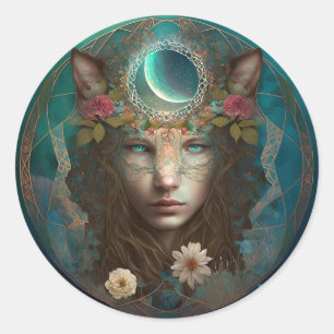 Animalisk spirit Mystical Fantasy Art Runt Klistermärke