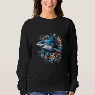 Animalisk utskrift av vattenfärgshaj med blommor t shirt