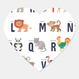 Animaliska ABC - Alphabet Hjärtformat Klistermärke