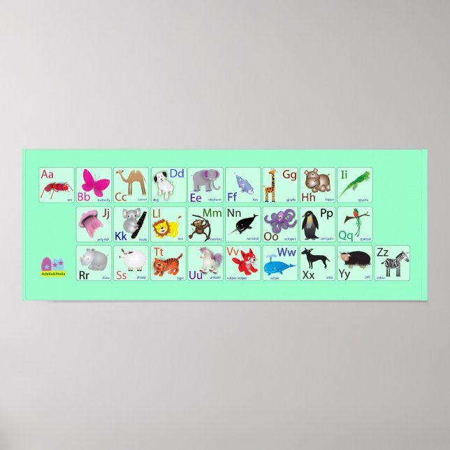 Animaliska alfabet på grönten poster (Framsidan)