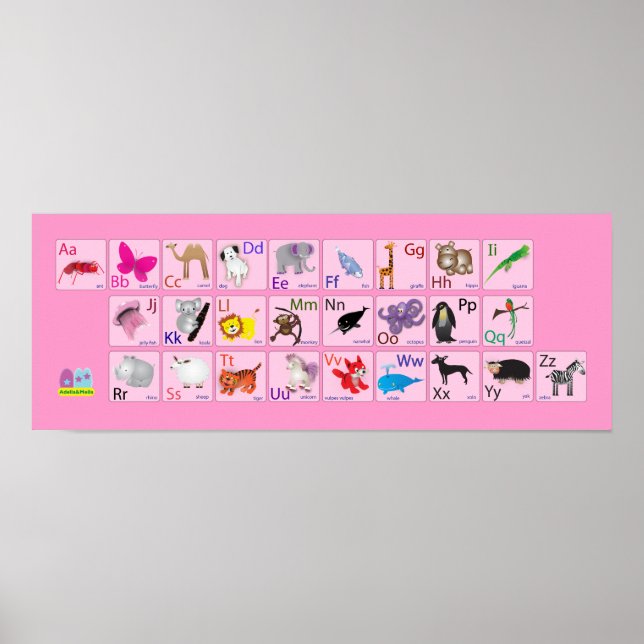 Animaliska alfabeter på rosa poster (Framsidan)