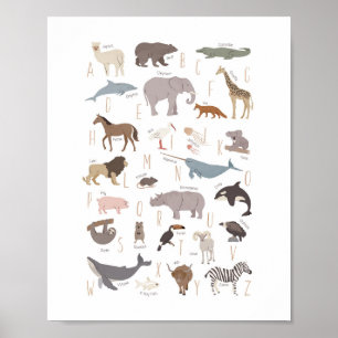 Animaliska Alphabet Montessori Nursery Poster