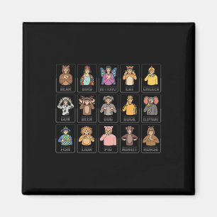 Animaliska ASL Hand Gesture Animals Döv Hörselförl Magnet