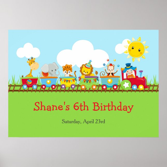 Animaliska cirkusen Tåg Barns födelsedag Party Pos Poster (Framsidan)