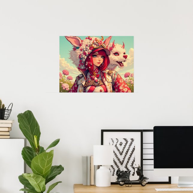 Animaliska flickor med fantasi, korsning poster (Hemmakontoret)