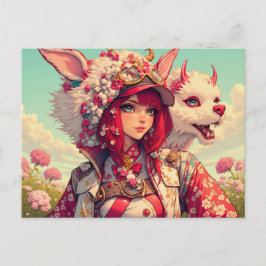 Animaliska flickor med fantasi, korsning vykort