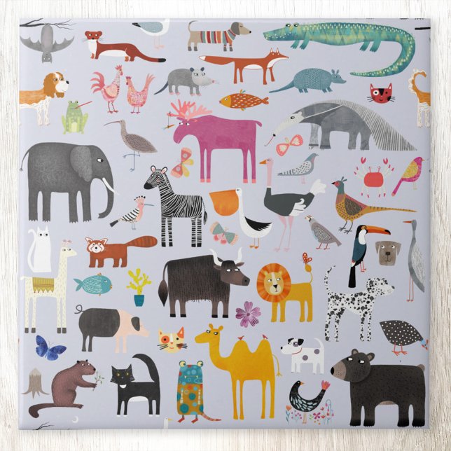 Animaliska menagerier kakelplatta (Fun animal menagerie pettern ceramic tile)