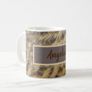 Animaliska Mönster Photo Brown och Guld Feathers Kaffemugg