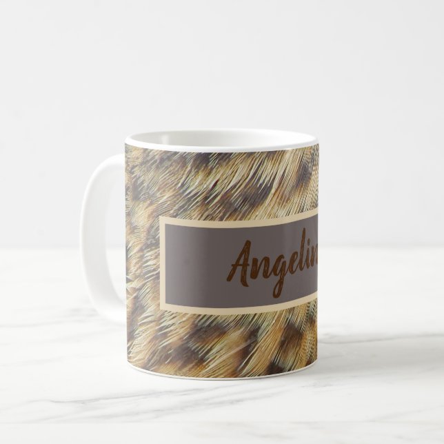 Animaliska Mönster Photo Brown och Guld Feathers Kaffemugg (Framsida vänster)