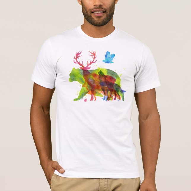 Animaliska övertryck vattenfärger Lös illustration T Shirt (Framsida)