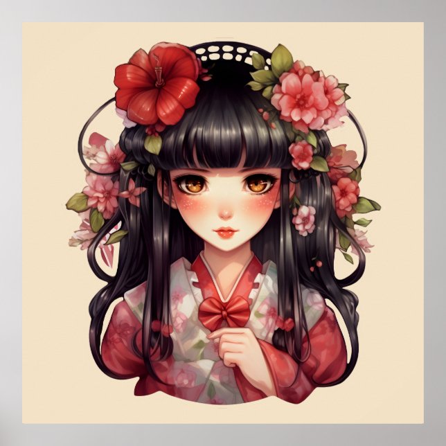 Animaliska rosa blommor poster (Framsidan)