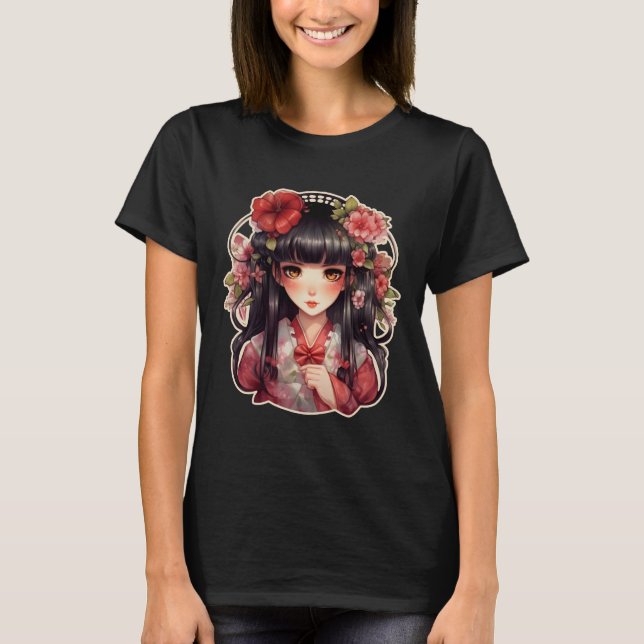 Animaliska rosa blommor t shirt (Framsida)