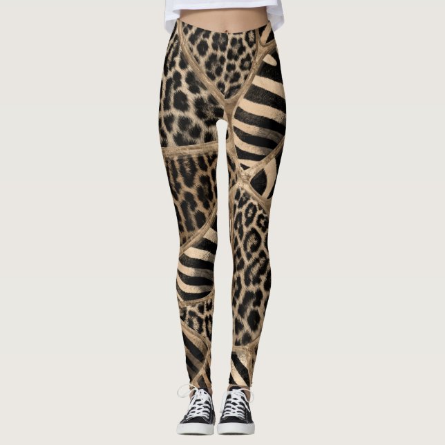 Animaliska tryckerier - Leopard och Zebra - pastel Leggings (Framsida)