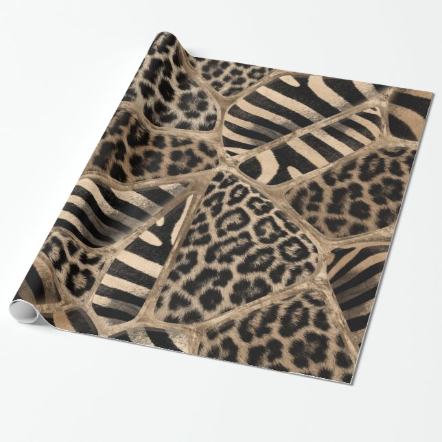 Animaliska tryckerier - Leopard och Zebra - pastel Presentpapper (Utrullad)