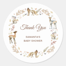 Animaliska Woodland Baby Shower-Tack Runt Klistermärke