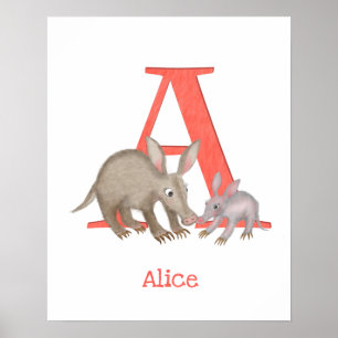 Animaliskt ABC A är för aardvark print Poster