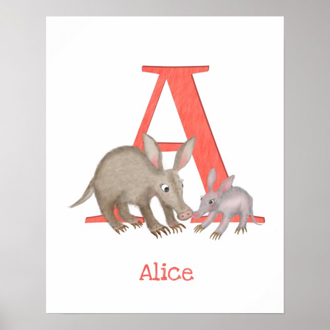 Animaliskt ABC A är för aardvark print Poster (Framsidan)