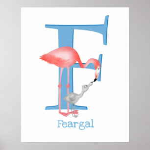 Animaliskt ABC F för flamingoavtryck Poster