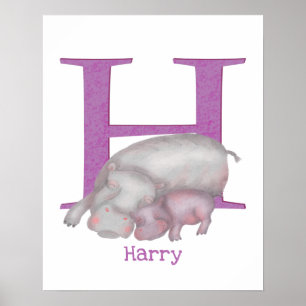 Animaliskt ABC H är avsett för hippo-utskrift Poster