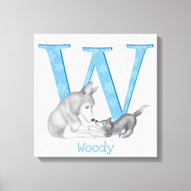 Animaliskt ABC W är avsett för kanvastryck av varg (Framsida)