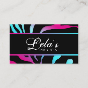 Animaliskt Affärskort Zebra Nail Salon Blue Rosa Visitkort