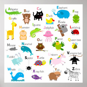 Animaliskt alfabet brev poster