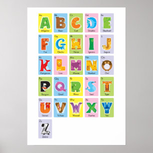 Animaliskt alfabet - Flash Card Stil Poster
