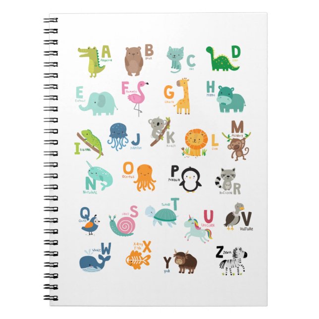Animaliskt doodle Alphabet Anteckningsbok (Framsidan)