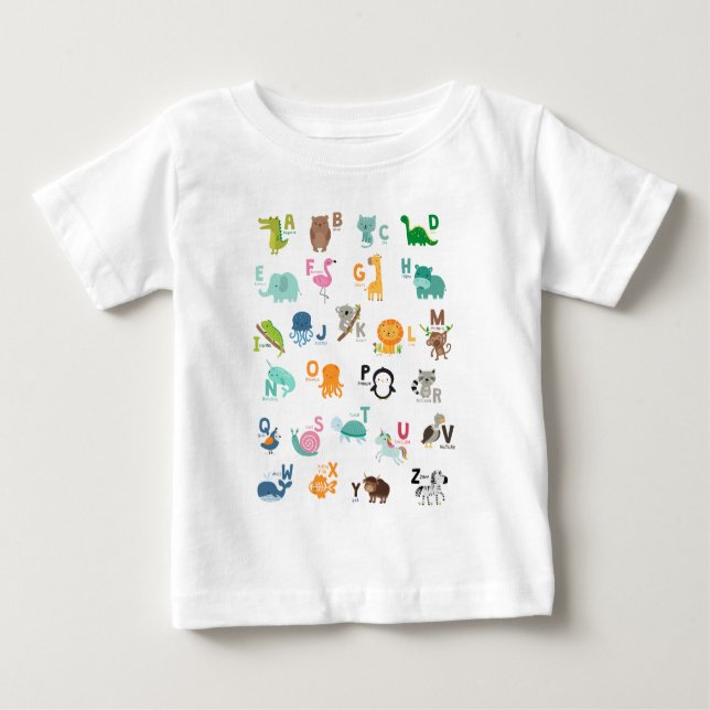 Animaliskt doodle Alphabet T Shirt (Framsida)