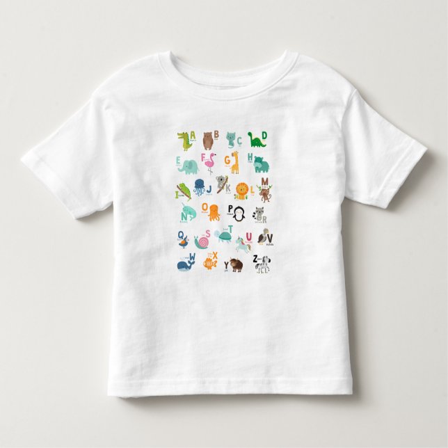 Animaliskt doodle Alphabet T Shirt (Framsida)