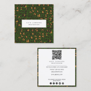 Animaliskt hudleopard Skriv ut QR-kod för Grönten Fyrkantigt Visitkort