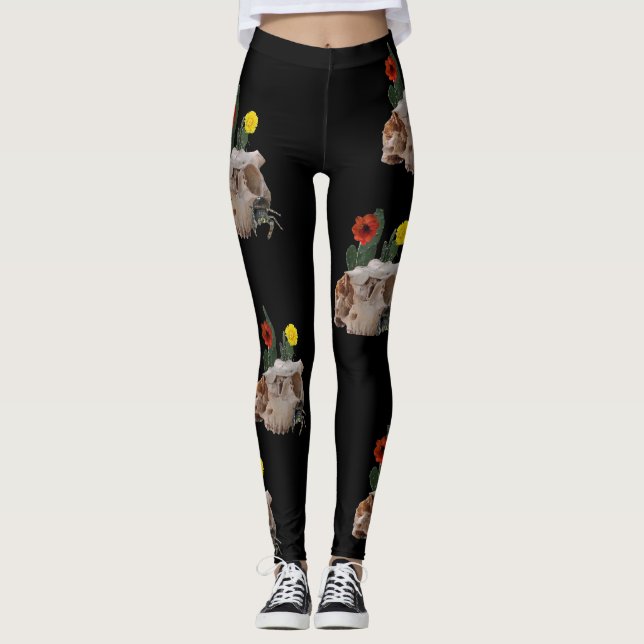 Animaliskt skal, kaktus, blommor och en Cute Spide Leggings (Framsida)