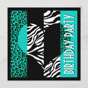 Animaliskt tryck Aqua Blue Leopard Black & White Z Inbjudningar