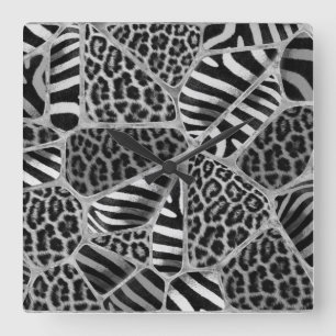 Animaliskt tryck - Leopard och Zebra - silver Fyrkantig Klocka