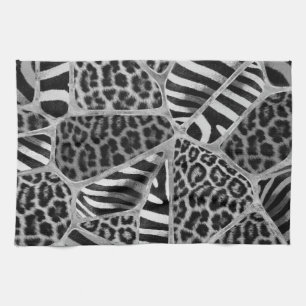 Animaliskt tryck - Leopard och Zebra - silver Kökshandduk