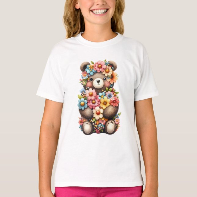 Animaliskt Vår Flower Little Bear Cute Bear T Shirt (Framsida)