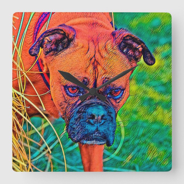 AnimalisktFärg_Hund_027 Fyrkantig Klocka (Framsida)