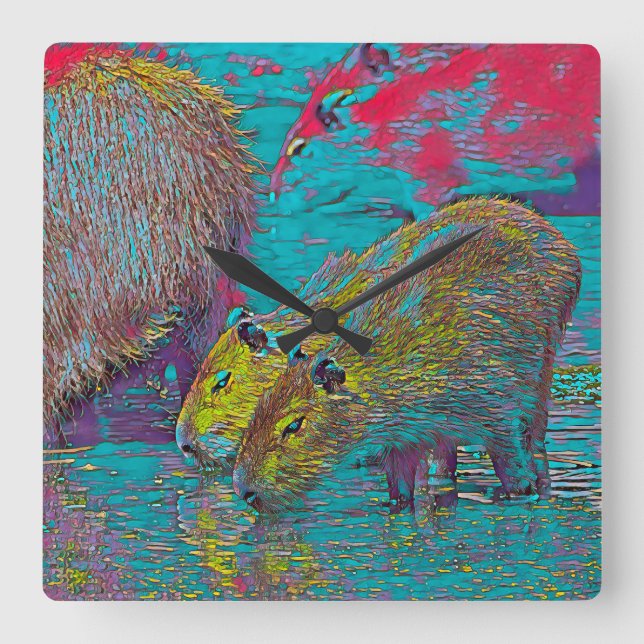 AnimalMix_Capybara_005 Fyrkantig Klocka (Framsida)