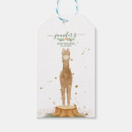 Animals Alpaca script baby shower birthday Presentetikett