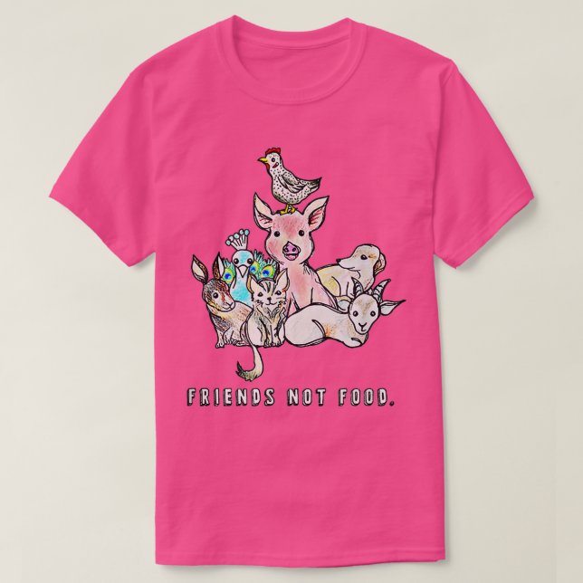 Animals are Friends not Food Pig Cow Sheep Vegan V T Shirt (Design framsida)