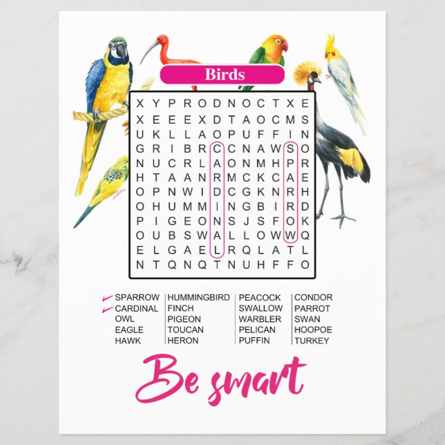 Animals & Birds Word Search | Fun Educational Reklamblad (Framsidan)