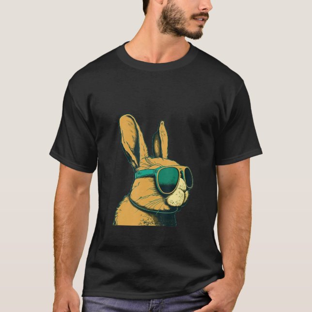 Animals Graphic  Bunny Wearing Sunglasses T Shirt (Framsida)