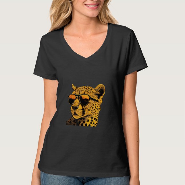 Animals Graphic  Cheetah Wearing Sunglasses 2 T Shirt (Framsida)