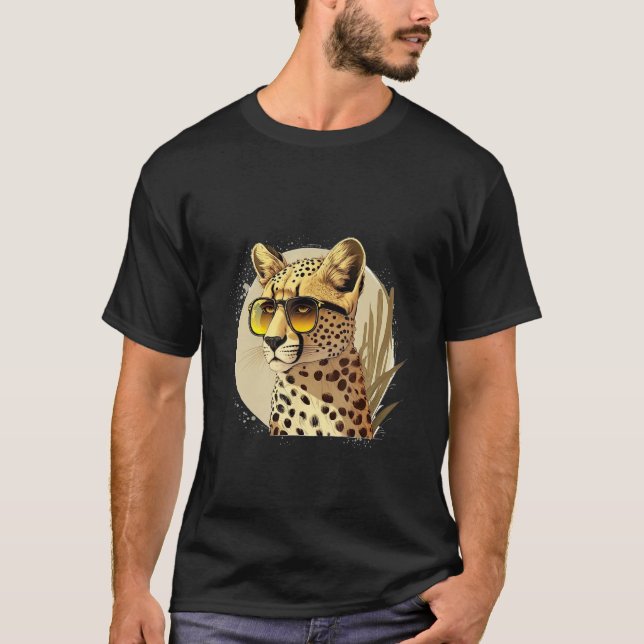 Animals Graphic  Cheetah Wearing Sunglasses T Shirt (Framsida)