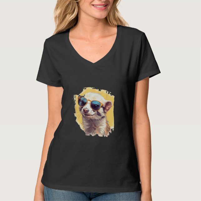 Animals Graphic  Ferret Wearing Sunglasses 2 T Shirt (Framsida)