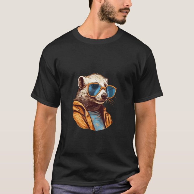 Animals Graphic  Ferret Wearing Sunglasses 3 T Shirt (Framsida)