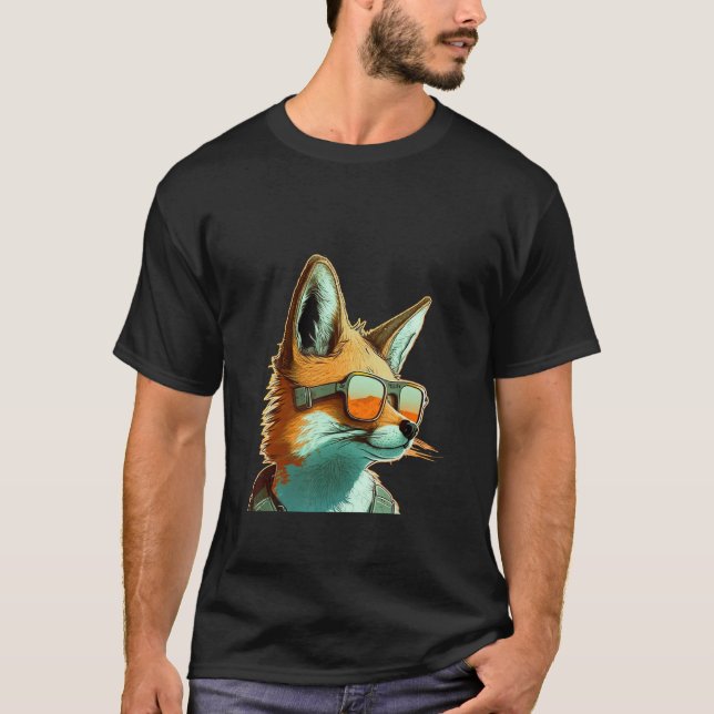 Animals Graphic  Fox Wearing Sunglasses 3 T Shirt (Framsida)
