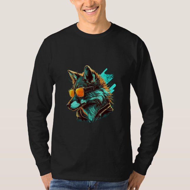Animals Graphic  Wolf Wearing Sunglasses T Shirt (Framsida)